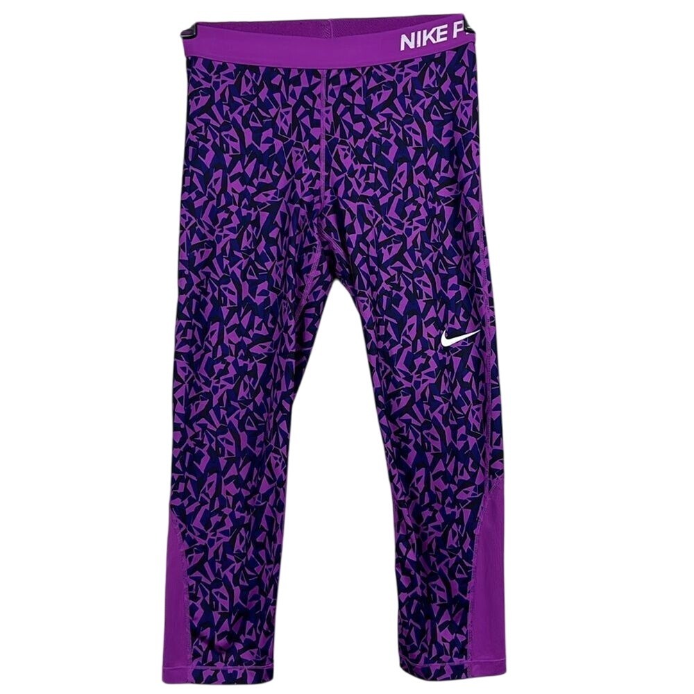 Nike Pro Dri Fit Ankle Leggings Womens Size Medium Purple Blue Geometric